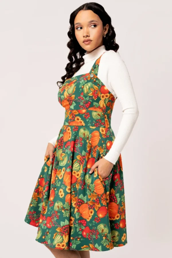 Hell Bunny Dresses | Vintage Dresses>Autumn Pinafore Dress Green