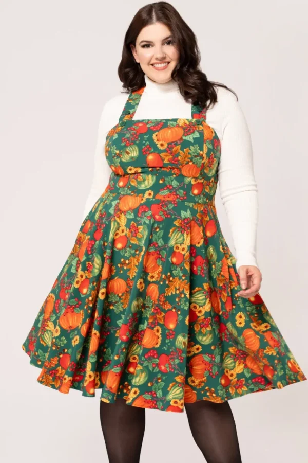 Hell Bunny Dresses | Vintage Dresses>Autumn Pinafore Dress Green