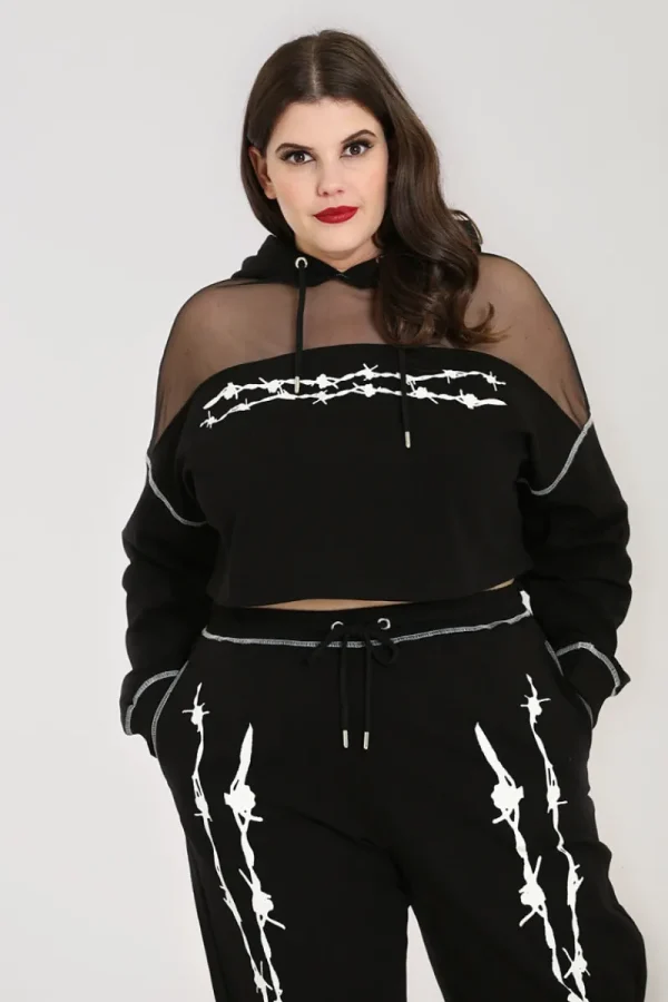 Hell Bunny Tops | Knitwear>Barbed Wire Hoodie Black
