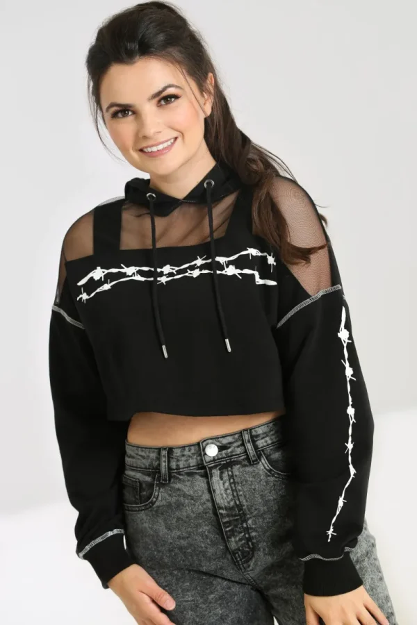 Hell Bunny Tops | Knitwear>Barbed Wire Hoodie Black