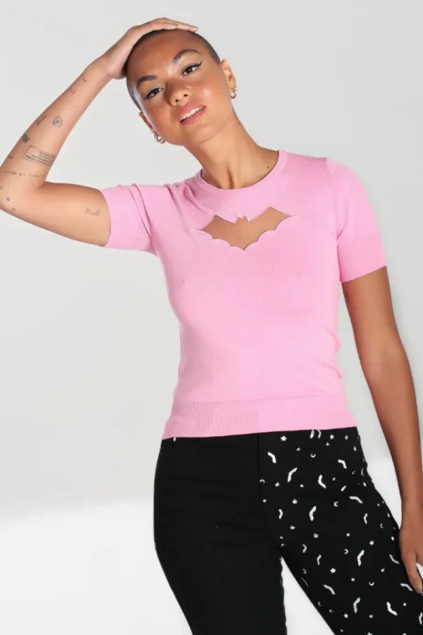 Hell Bunny Tops | Knitwear>Bat Top Pink