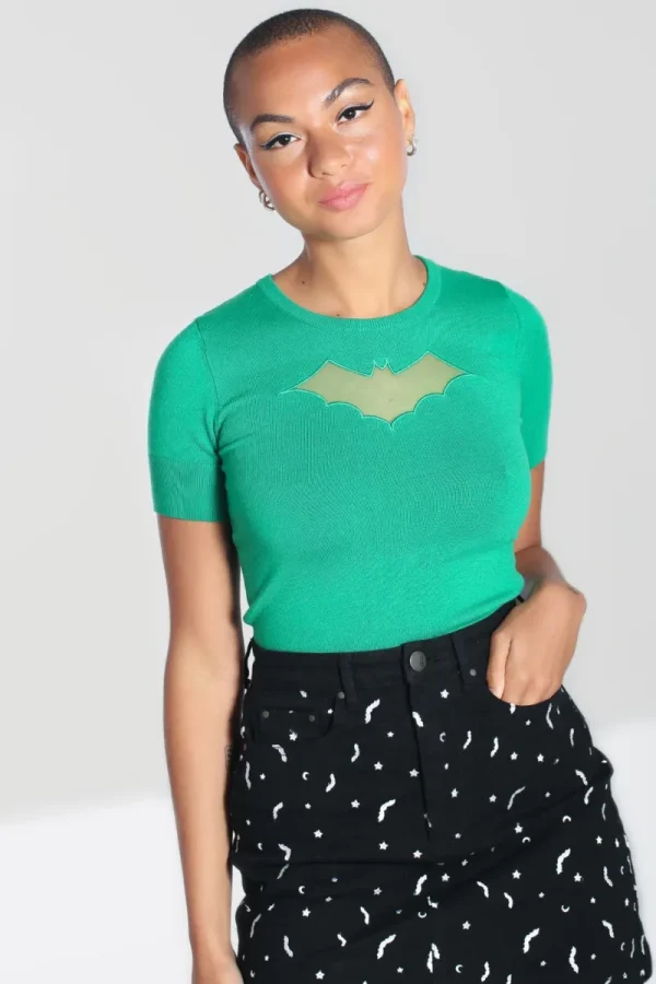 Hell Bunny Tops | Knitwear>Bat Top Green