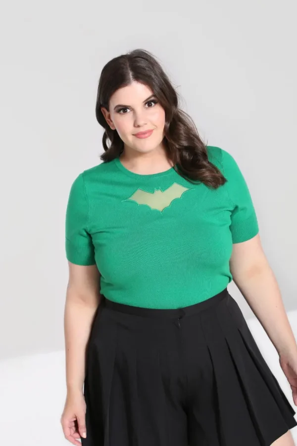 Hell Bunny Tops | Knitwear>Bat Top Green