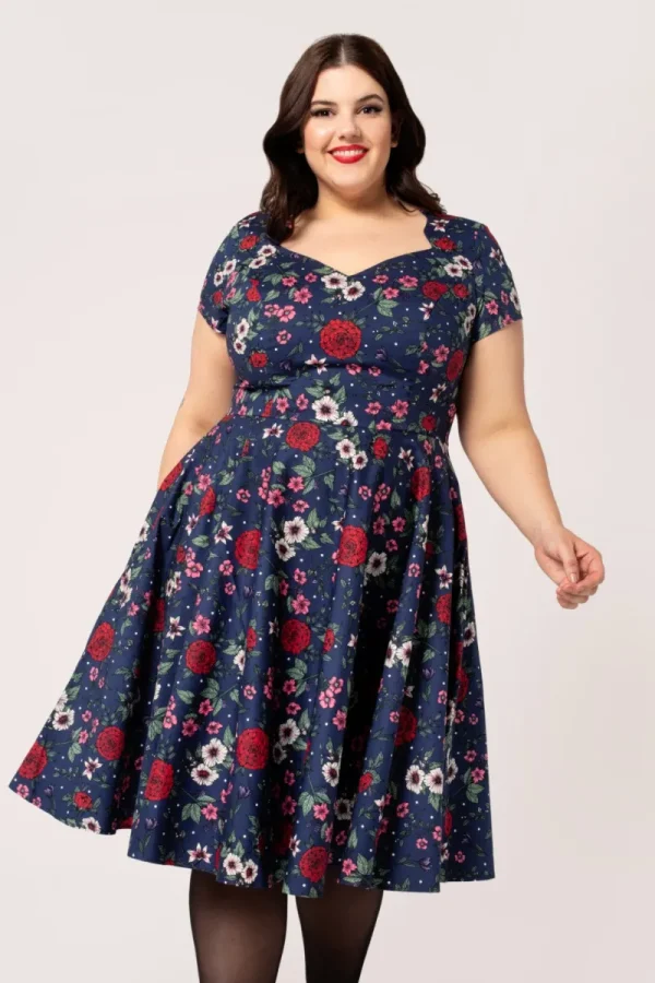 Hell Bunny Dresses | Vintage Dresses>Camellia Midi Dress Blue