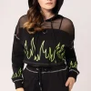 Hell Bunny Tops | Knitwear>Flames Hoodie Black/Green