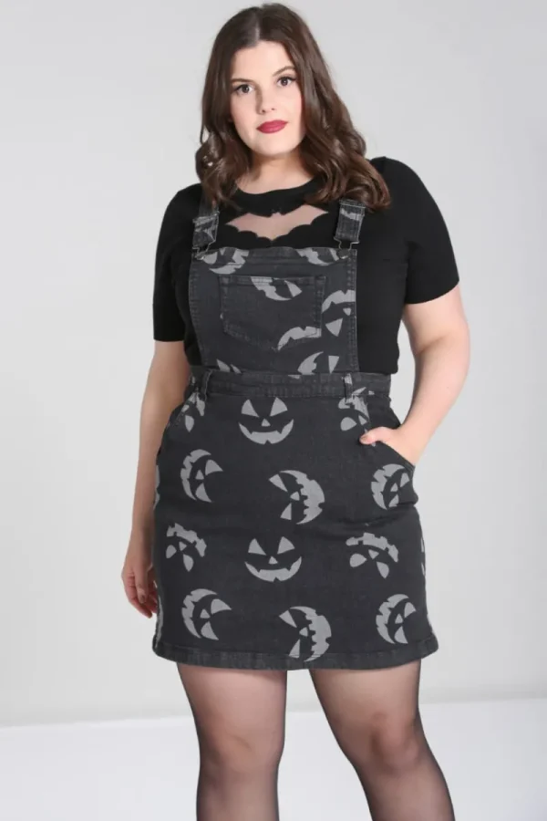 Hell Bunny Dresses | Dresses With Pockets>Jack-O-Lantern Pinafore Dress Black