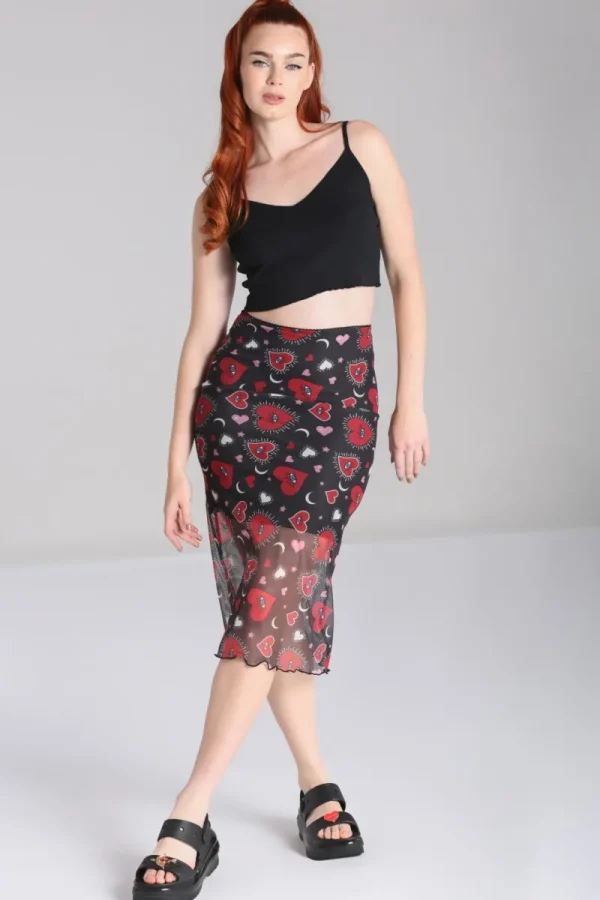 Hell Bunny Skirts>Kate Heart Mesh Skirt Black