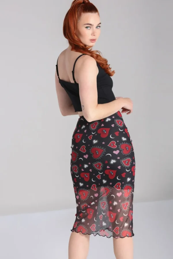 Hell Bunny Skirts>Kate Heart Mesh Skirt Black