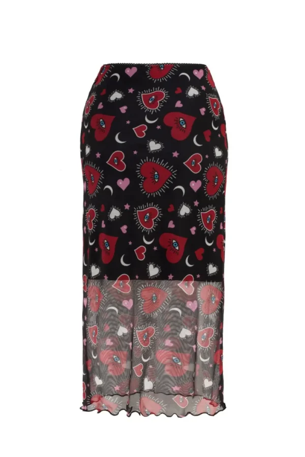 Hell Bunny Skirts>Kate Heart Mesh Skirt Black