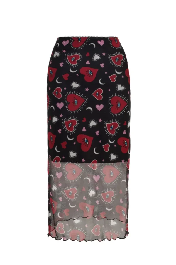 Hell Bunny Skirts>Kate Heart Mesh Skirt Black