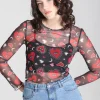Hell Bunny Tops | Back In Stock>Kate Heart Mesh Top Black