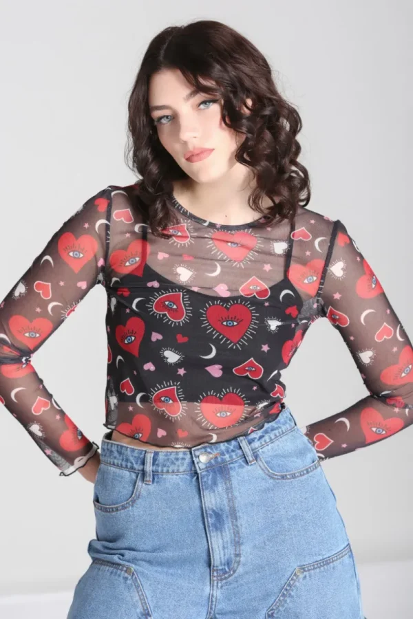 Hell Bunny Tops | Back In Stock>Kate Heart Mesh Top Black