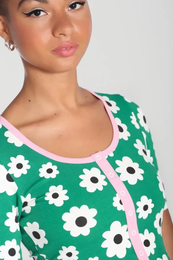 Hell Bunny Tops | Loungewear>Kitsch Daisy Top Green