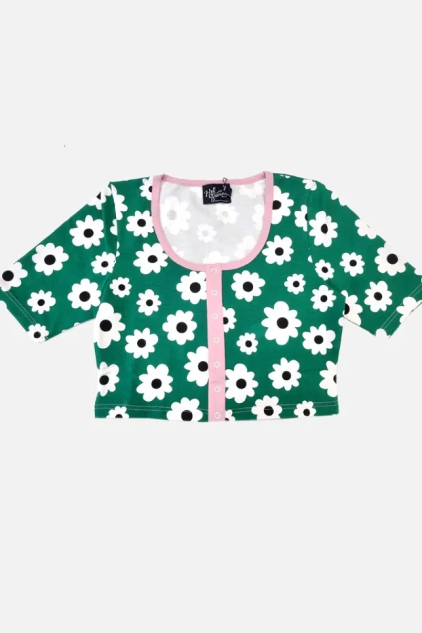 Hell Bunny Tops | Loungewear>Kitsch Daisy Top Green