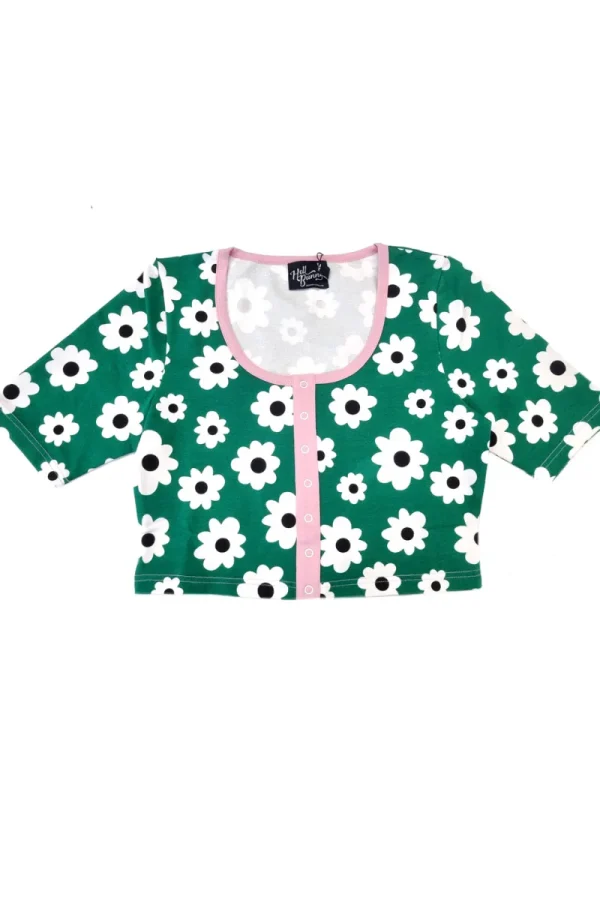 Hell Bunny Tops | Loungewear>Kitsch Daisy Top Green