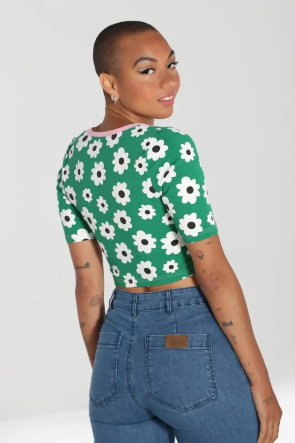 Hell Bunny Tops | Loungewear>Kitsch Daisy Top Green