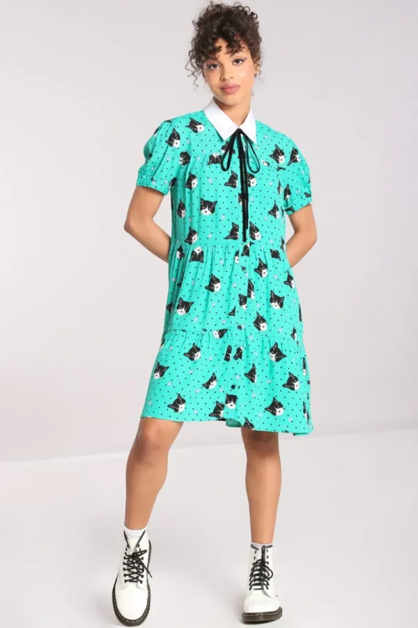 Hell Bunny Dresses | Dresses>Love Cats Mini Dress Green