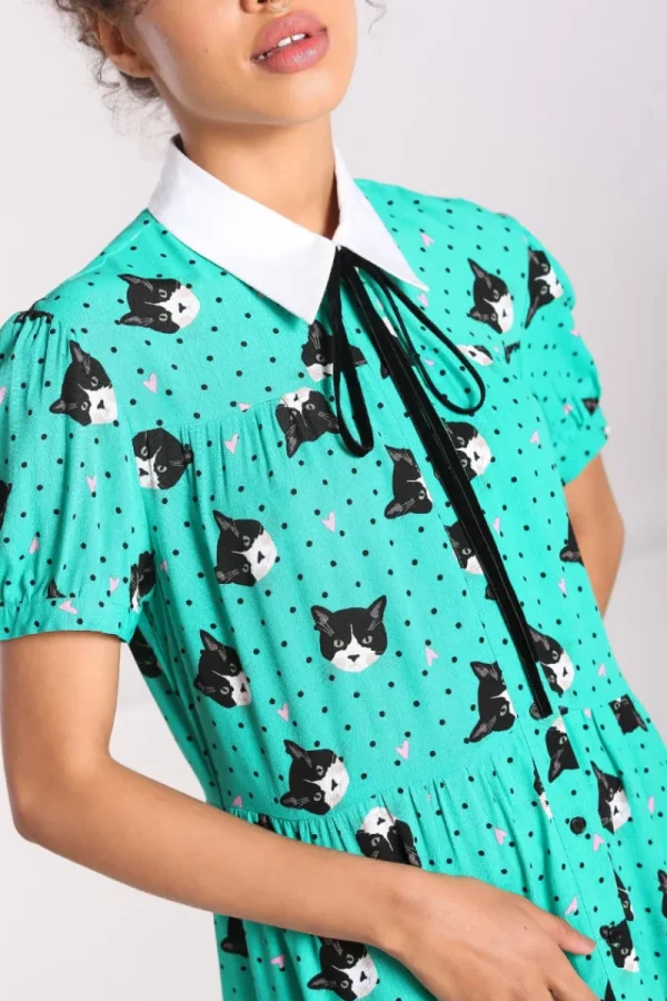 Hell Bunny Dresses | Dresses>Love Cats Mini Dress Green