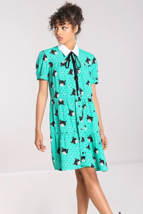Hell Bunny Dresses | Dresses>Love Cats Mini Dress Green