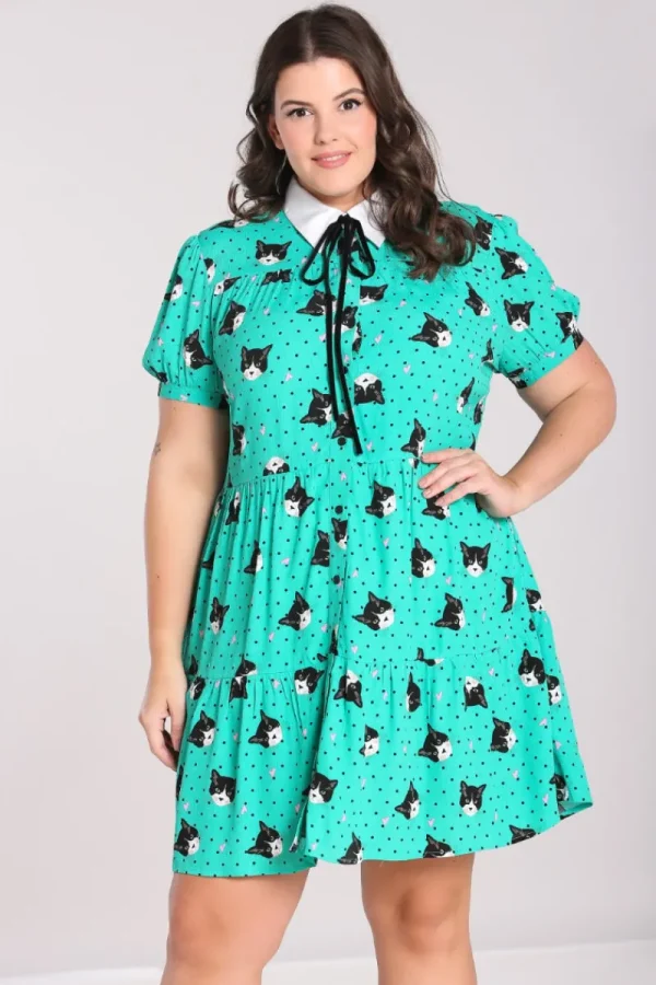 Hell Bunny Dresses | Dresses>Love Cats Mini Dress Green