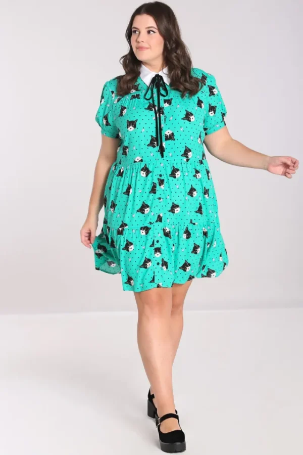Hell Bunny Dresses | Dresses>Love Cats Mini Dress Green