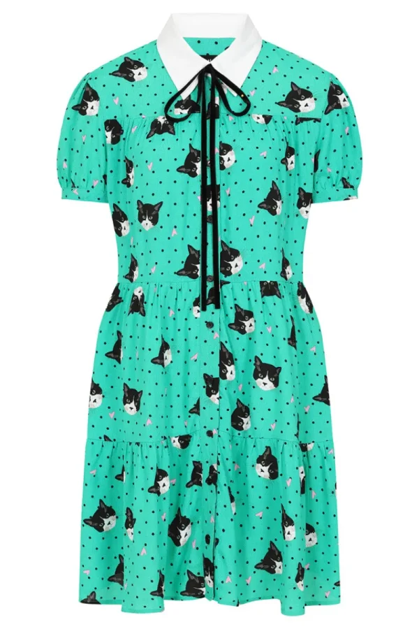 Hell Bunny Dresses | Dresses>Love Cats Mini Dress Green