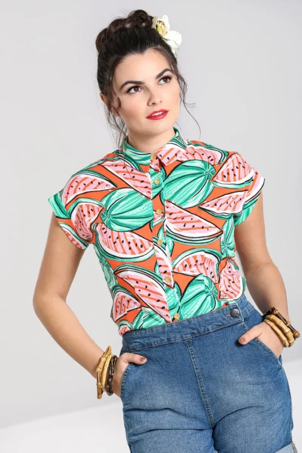 Hell Bunny Blouses | Tops>Melonie Shirt Orange