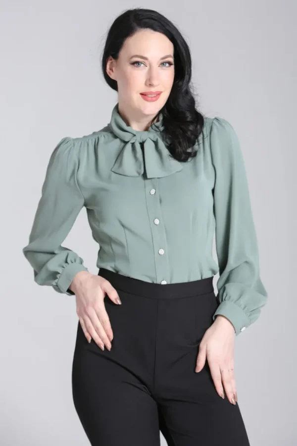 Hell Bunny Tops | Blouses>Mia Blouse Green