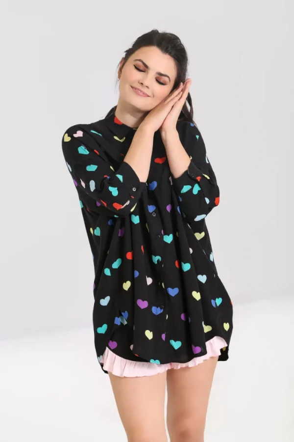 Hell Bunny Tops | Blouses>Mimi Oversized Shirt Black