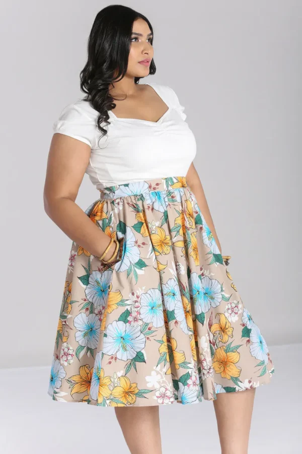 Hell Bunny Skirts>Pattaya Skirt Beige