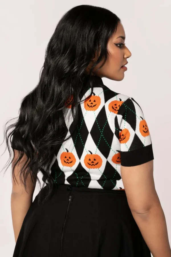 Hell Bunny Tops | Knitwear>Pumpkin Head Top Black/White