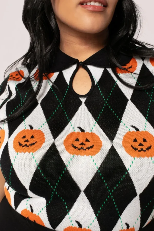 Hell Bunny Tops | Knitwear>Pumpkin Head Top Black/White