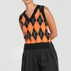 Hell Bunny Tops | Knitwear>Rhombus Vest -Orange Black