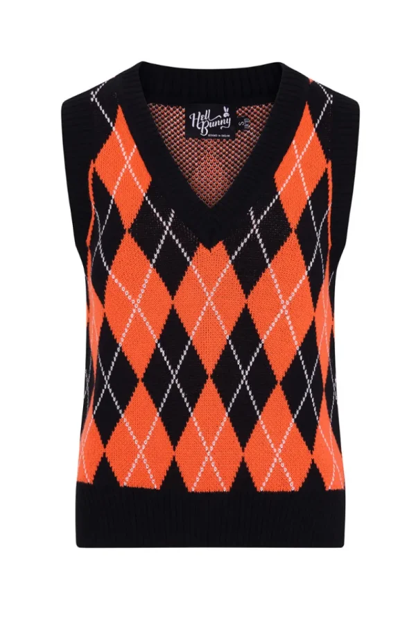 Hell Bunny Tops | Knitwear>Rhombus Vest -Orange Black