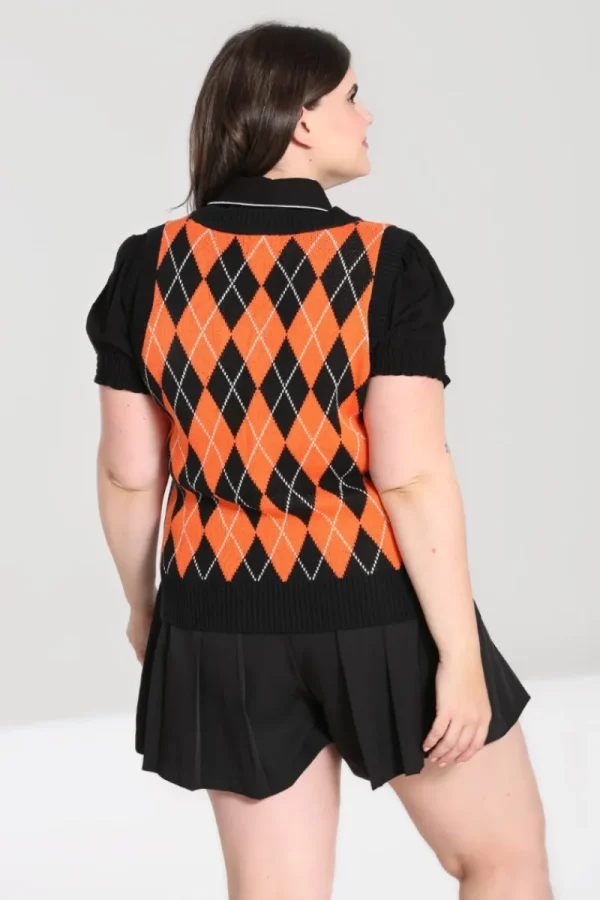 Hell Bunny Tops | Knitwear>Rhombus Vest -Orange Black