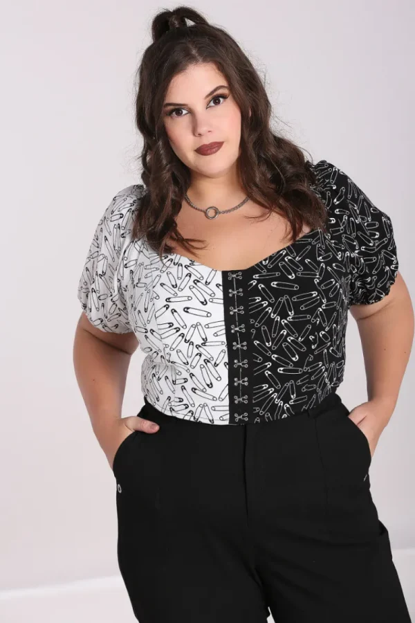 Hell Bunny Tops | Tops>Safety Pin Crop Top Black