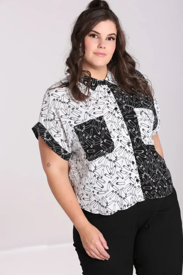 Hell Bunny Tops | Blouses>Safety Pin Shirt Black