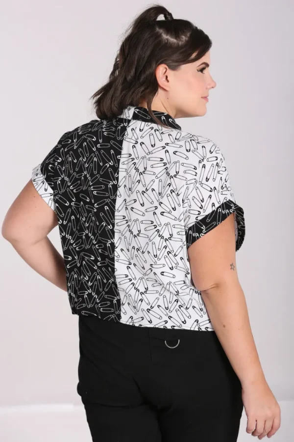 Hell Bunny Tops | Blouses>Safety Pin Shirt Black