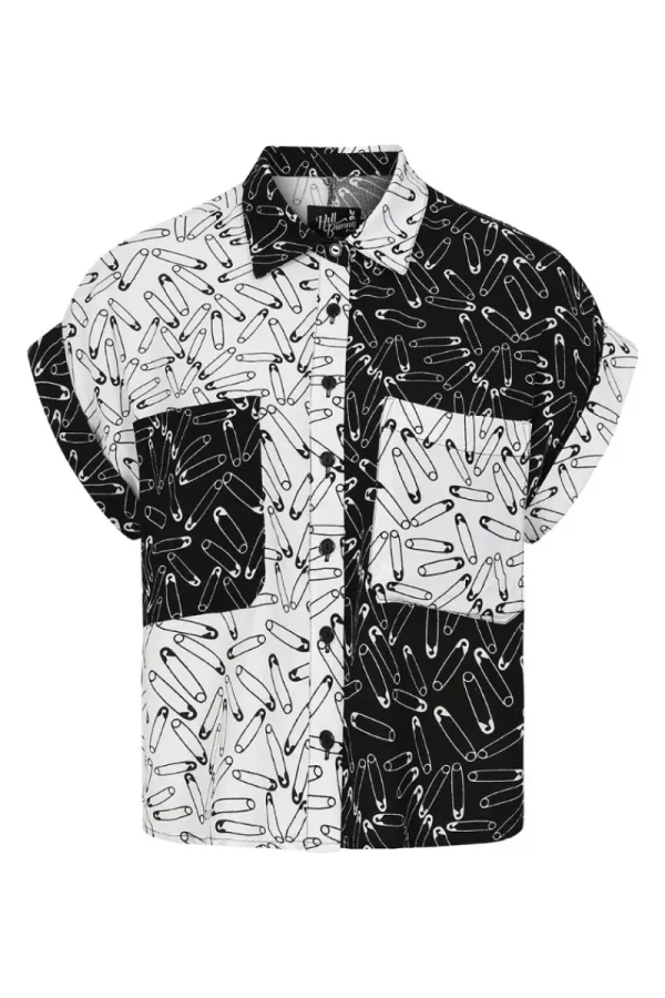 Hell Bunny Tops | Blouses>Safety Pin Shirt Black