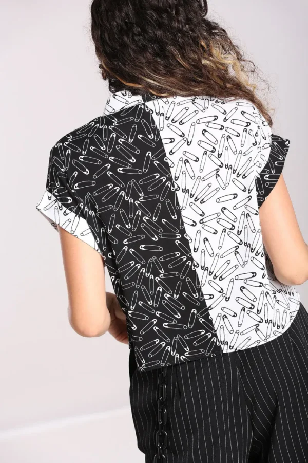 Hell Bunny Tops | Blouses>Safety Pin Shirt Black