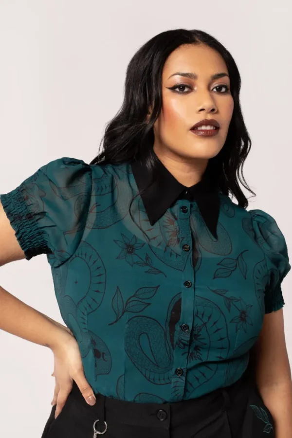 Hell Bunny Tops | Blouses>Venom Blouse DarkGreen