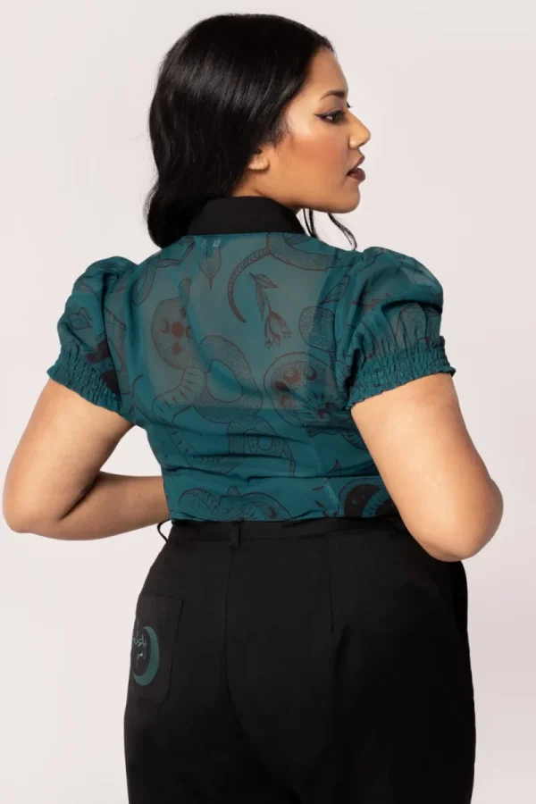 Hell Bunny Tops | Blouses>Venom Blouse DarkGreen