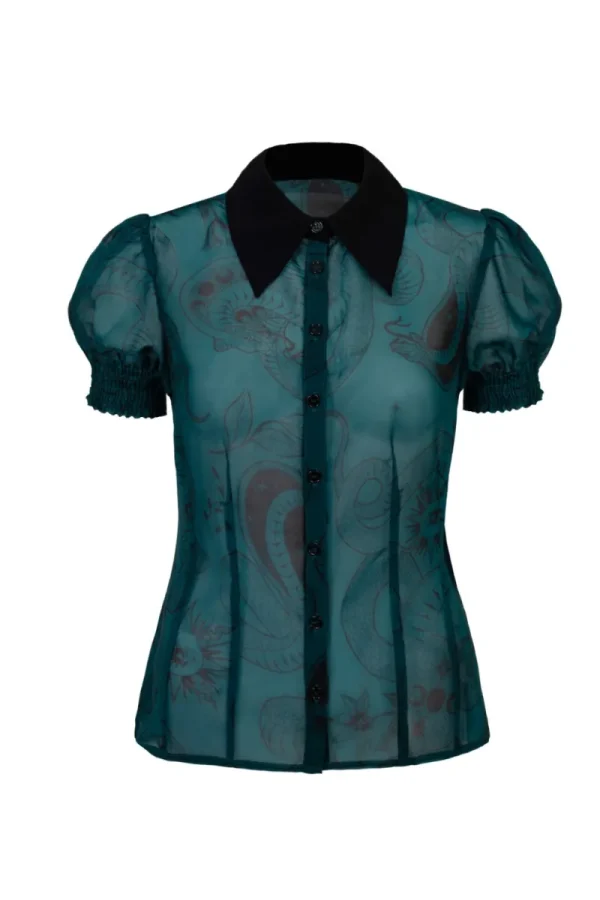 Hell Bunny Tops | Blouses>Venom Blouse DarkGreen