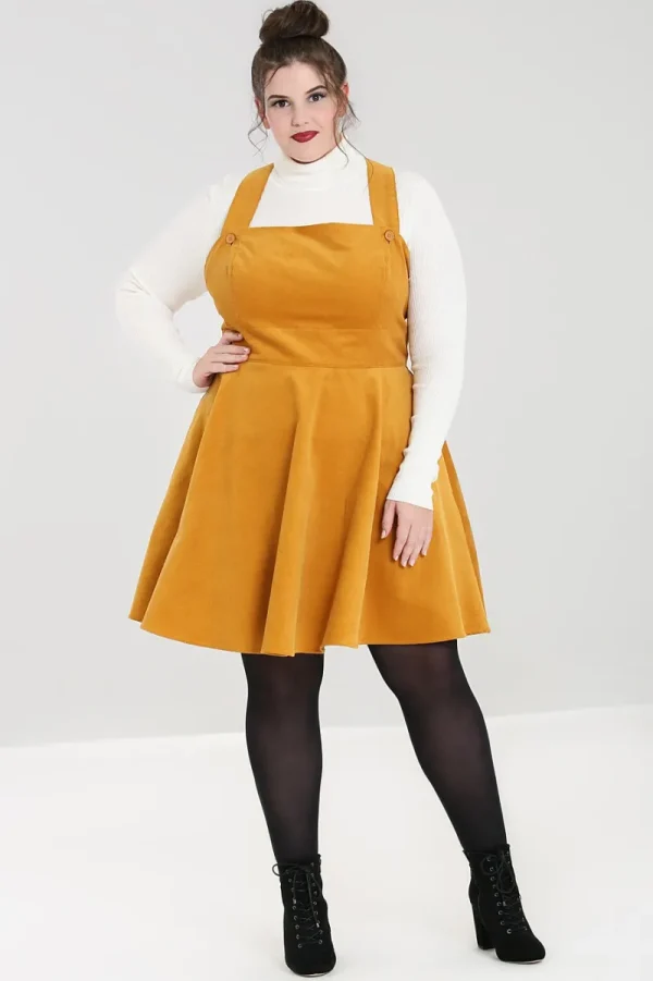 Hell Bunny Dresses>Wonder Years Pinafore Dress Mustard