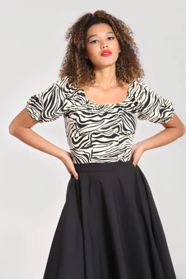 Hell Bunny Tops | Tops>Zebra Crop Top Ivory