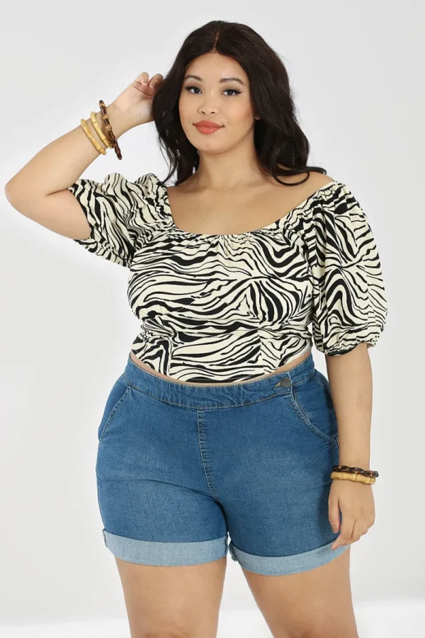 Hell Bunny Tops | Tops>Zebra Crop Top Ivory